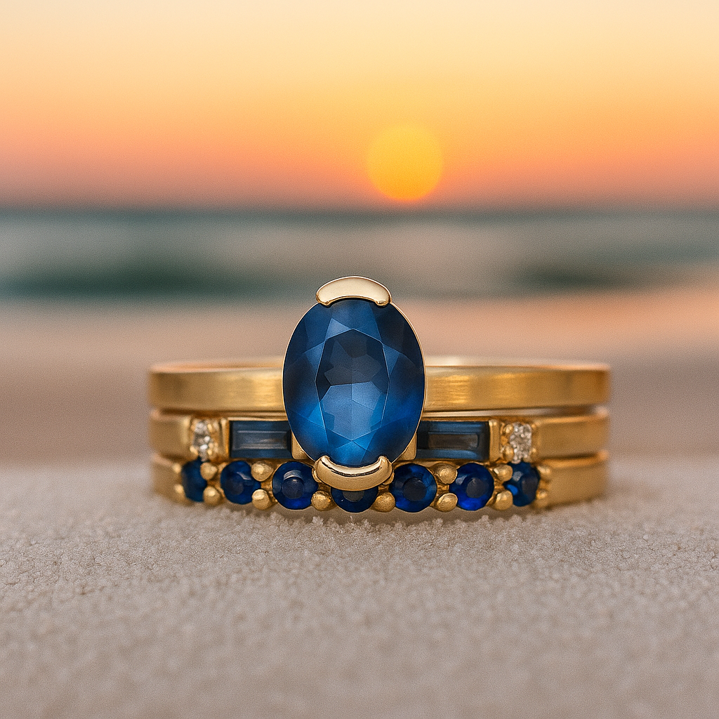 Goldener Ozean | Ring mit blauem Edelstein