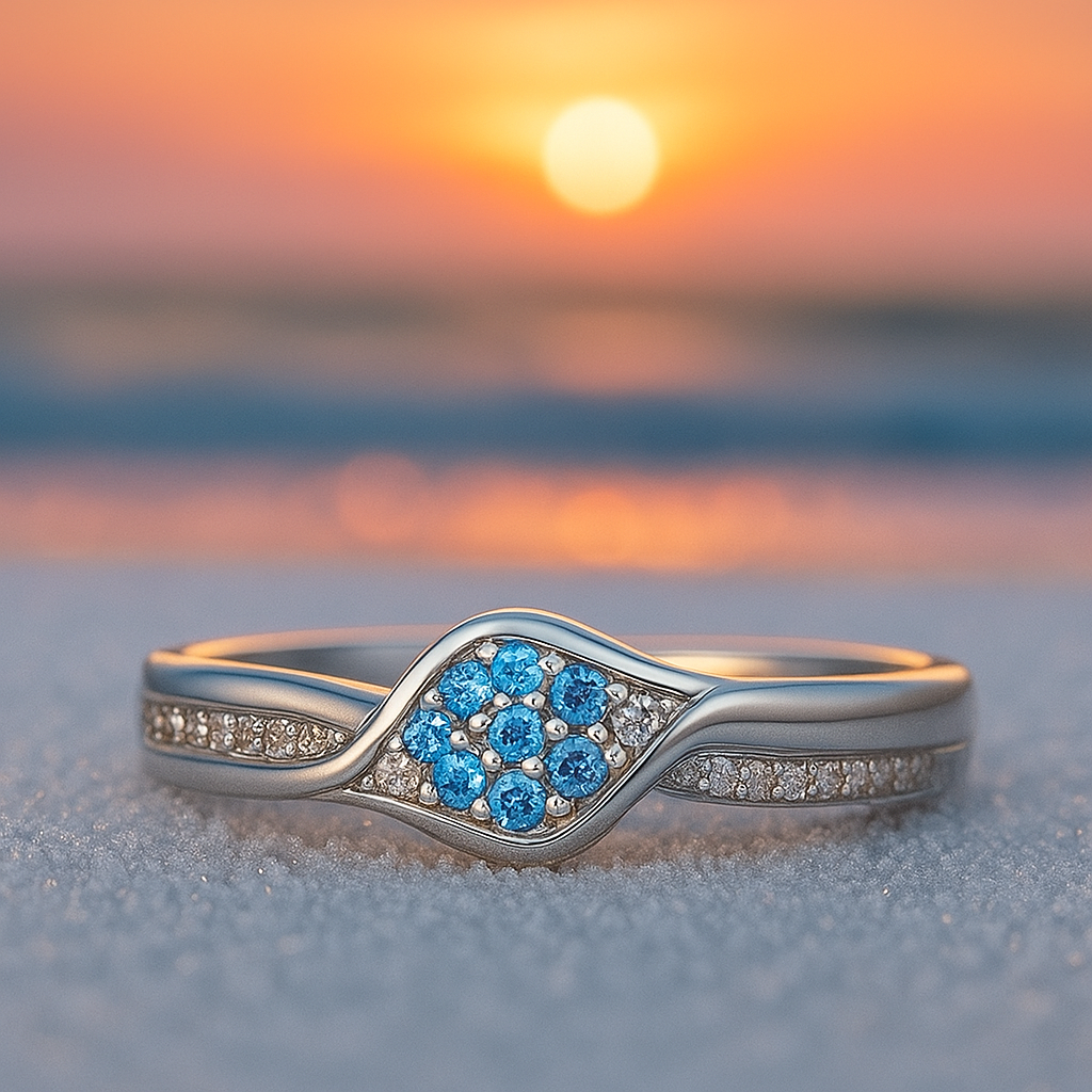 Stille Wellen | 925er Silberring mit blauem Kristall