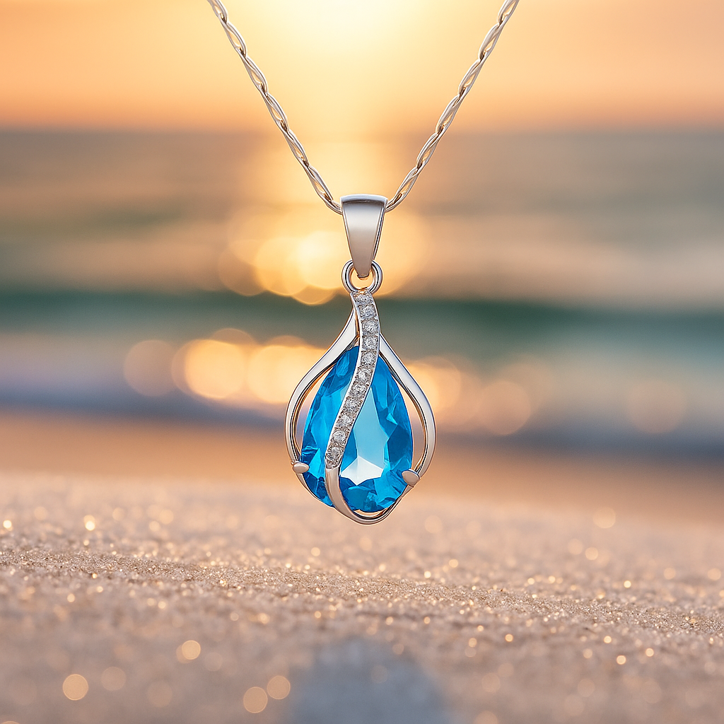 Lichttropfen – Halskette con zirkonia blu e finitura argento