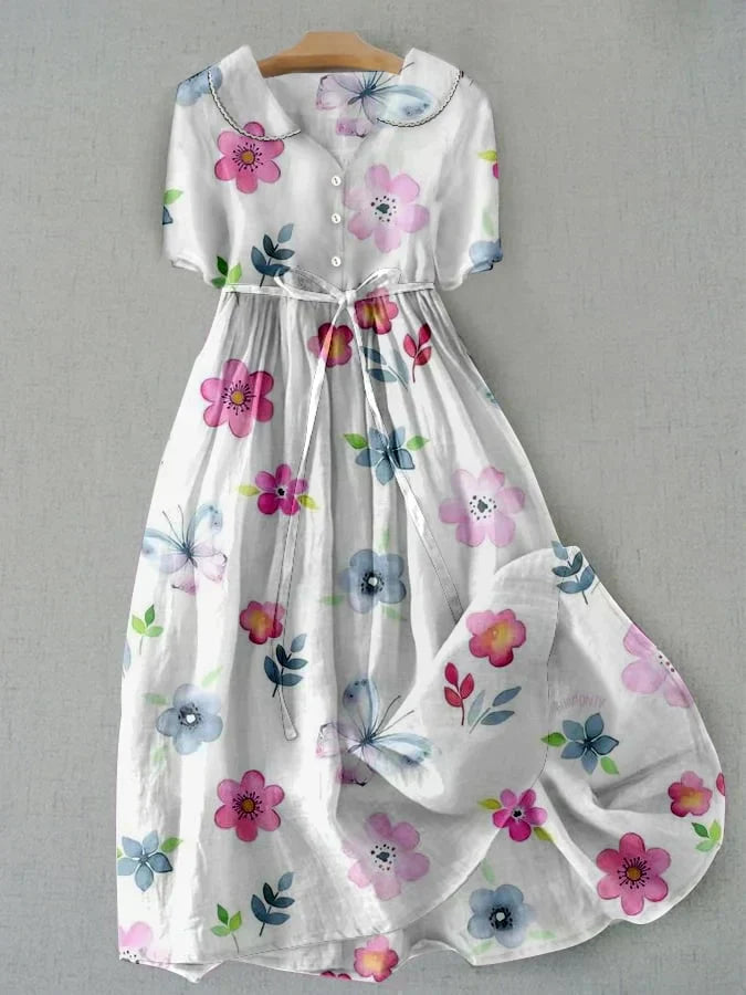 Lirica - Modisches Blumenmuster Kleid mit Schnürung in der Taille