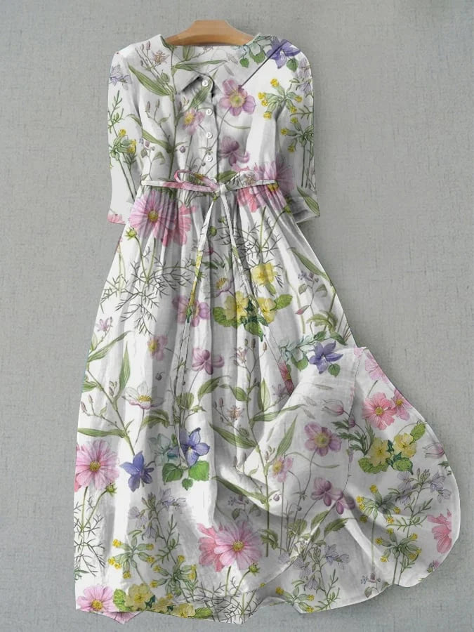 Dahlie - Sommerliches A-Linien Kleid mit Schnürung in der Taille und Blumenmuster