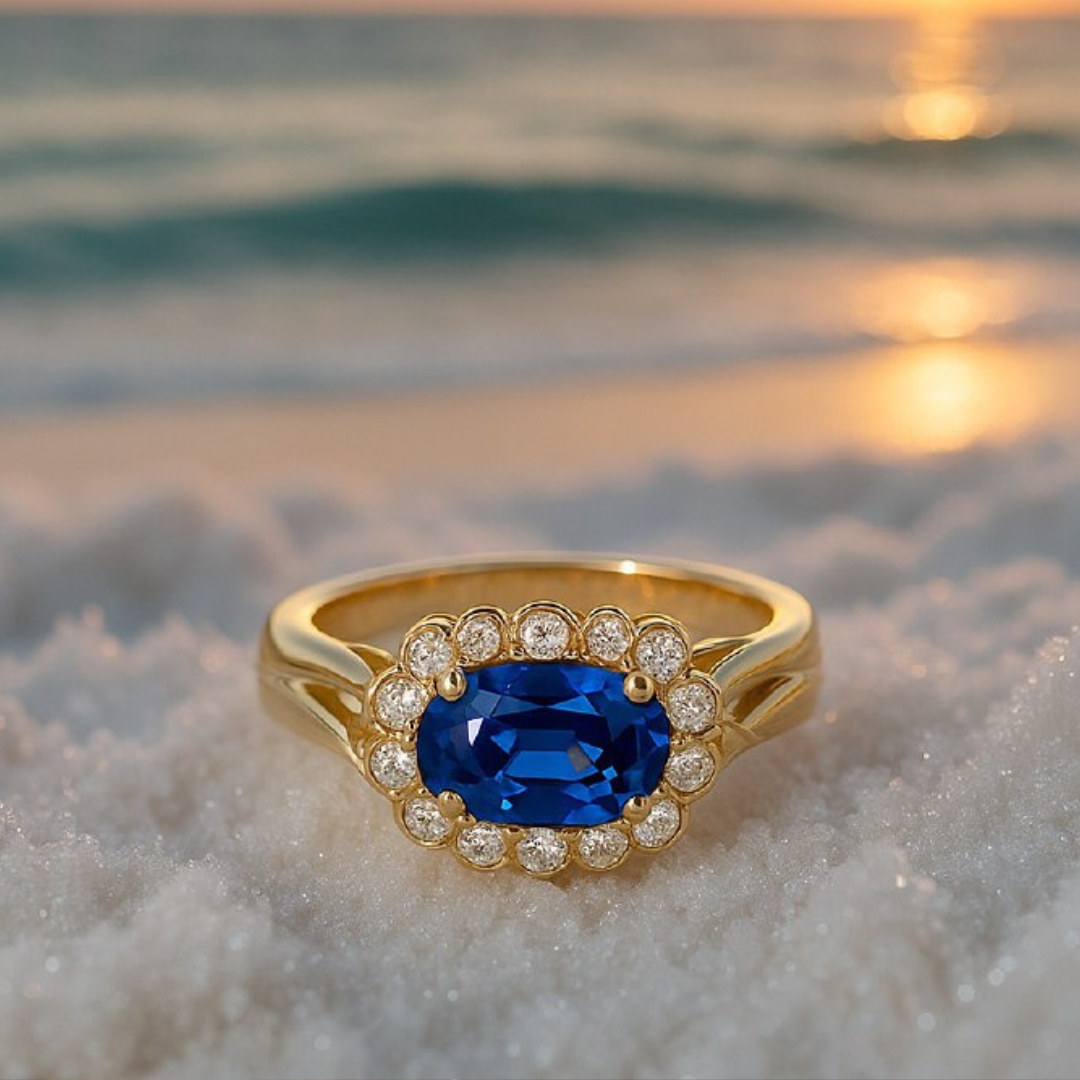 Silent Waves | Ring aus 925er Silber mit blauem Kristall