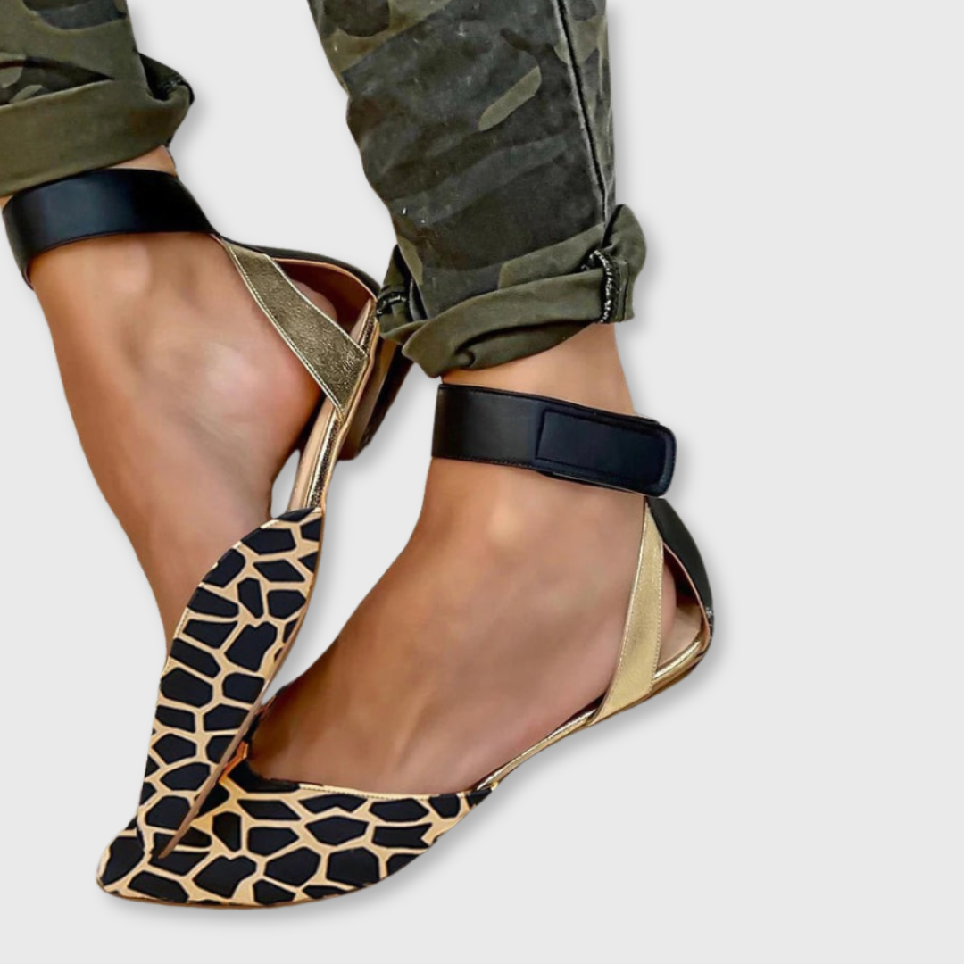 Sofie™ | Animal Print Ankle Strap Ballerina Flats