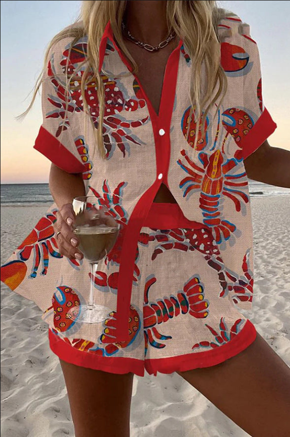 Daphira™ | Kurzes Leinen-Set mit Hummer-Muster