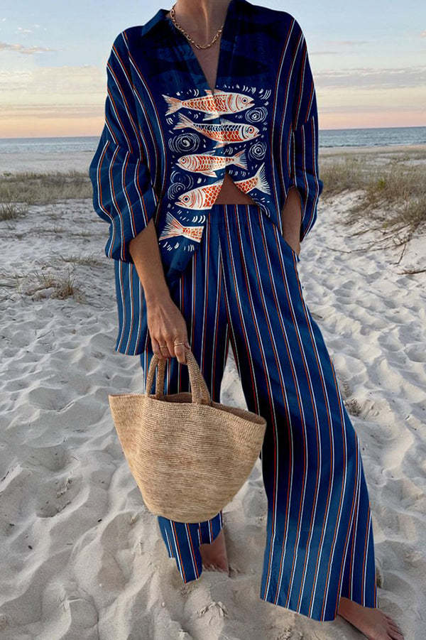Zairine™ | Leinen-Set mit Koi-Motiv in Blau