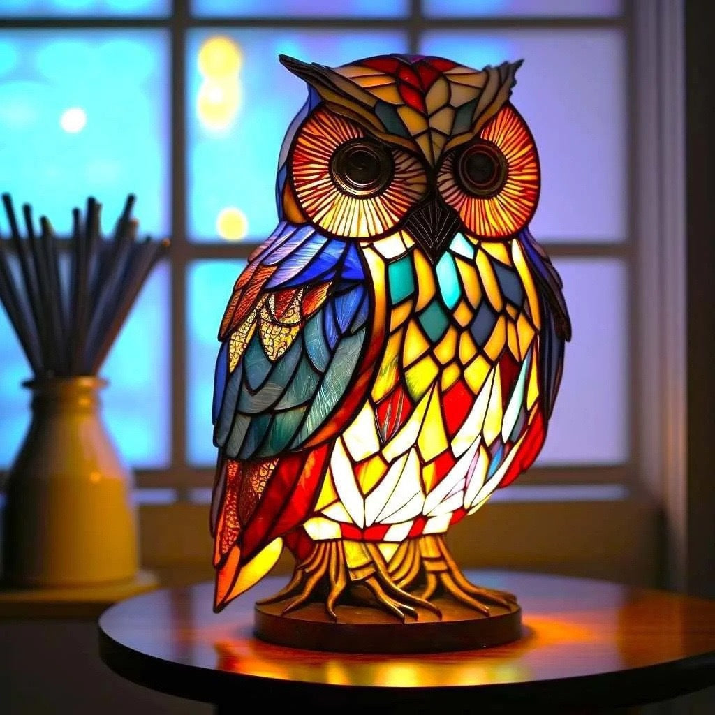 Merlino | Bunte Glas-Eulenlampe mit magischem Flair