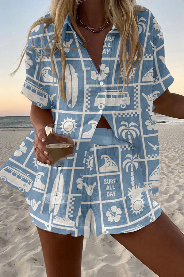 Trenara™ | Kurzes Leinen-Outfit mit Wohnmobil-Motiv