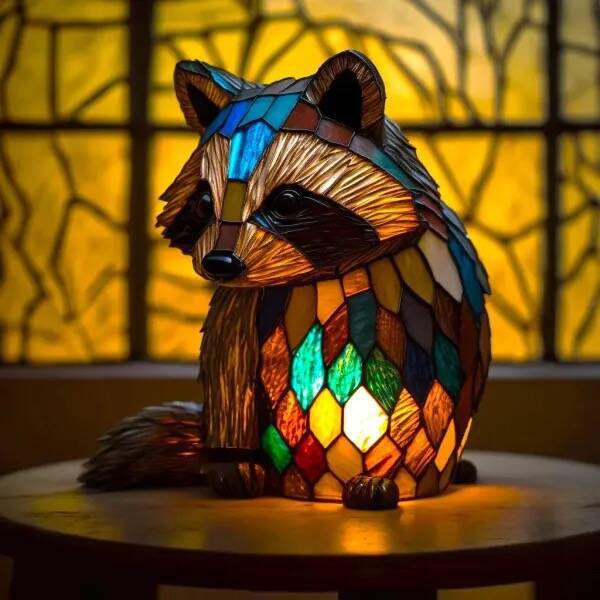 Filou | Bunte Glass-Waschbärlampe mit magischem Flair