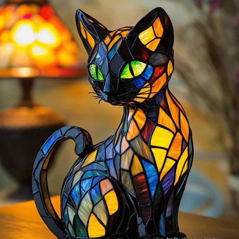 Minette | Bunte Glaslampe mit magischem Katzenmotiv