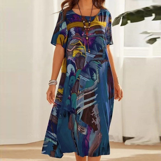 Serafina | Stilvolles Midi-Kleid mit modernem abstraktem Muster