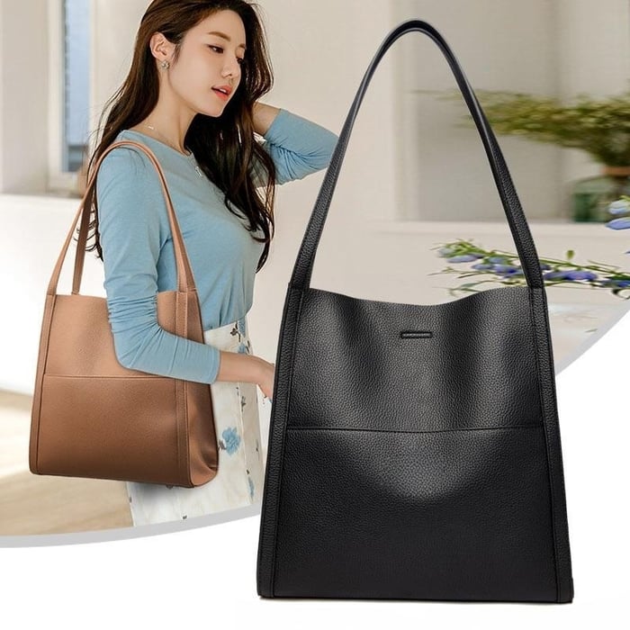 Schlichte Einfarbige Schultertasche aus Echtem Leder