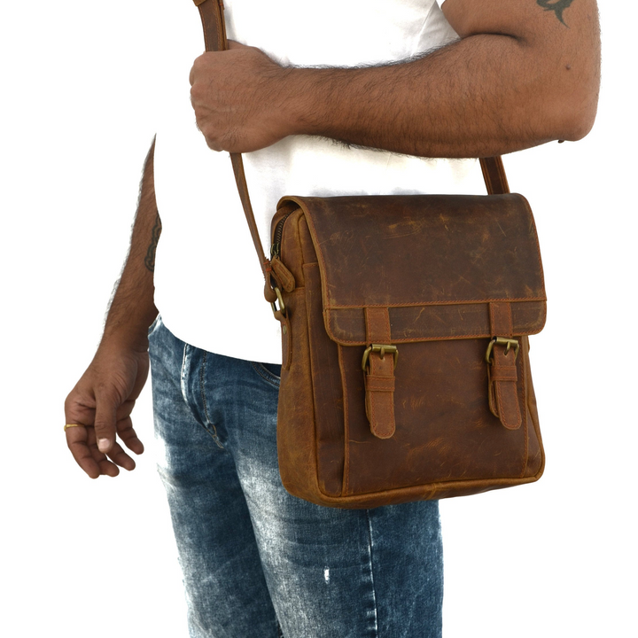 Braune Vintage-Leder Umhängetasche