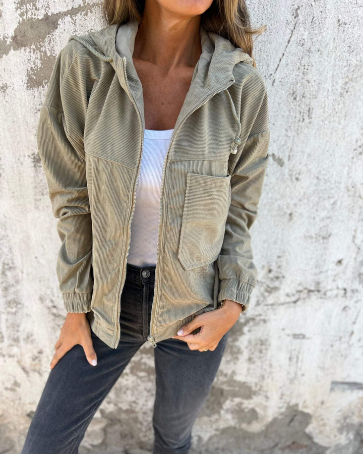 Ella | Kapuzenjacke in velluto a coste con Reißverschluss