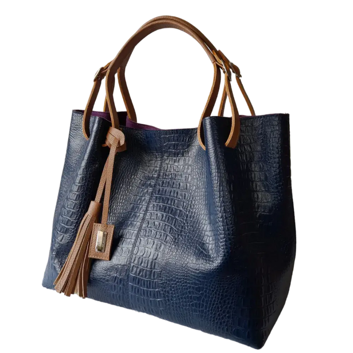 Adelle Dunkelblaue Damen Lederhandtasche im Reptil-Design