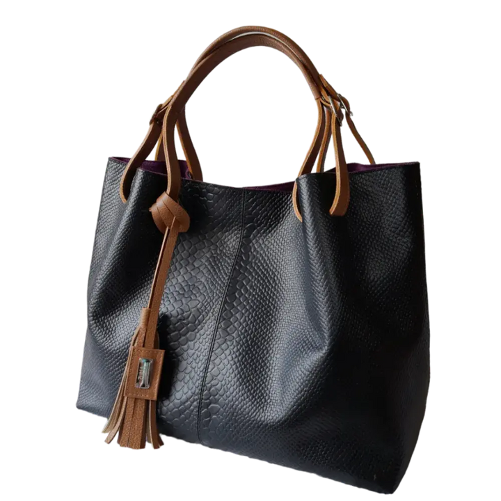 Adelle Reptil Schwarze Lederhandtasche für Damen