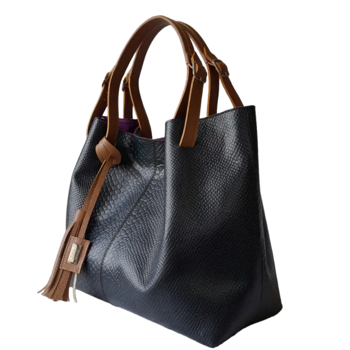 Adelle Reptil Schwarze Lederhandtasche für Damen