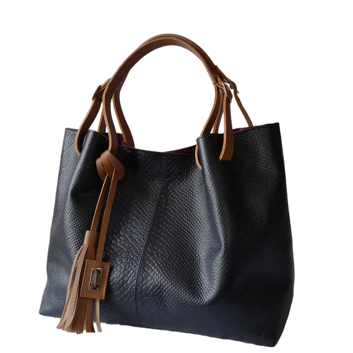 Adelle Reptil Schwarze Lederhandtasche für Damen