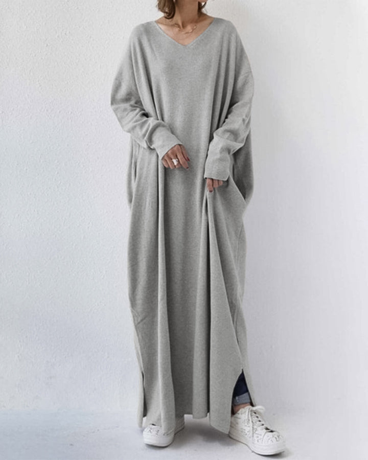 Laluna® | Modische Lange Ärmel V-Ausschnitt Kleid