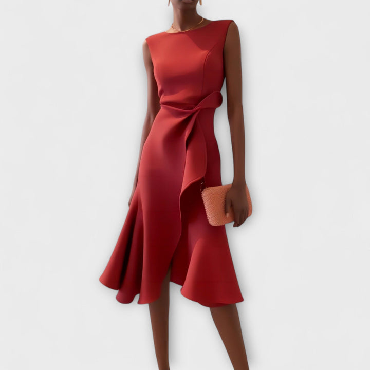 Juliette – Asymmetrisches Drapiertes Midi-Kleid