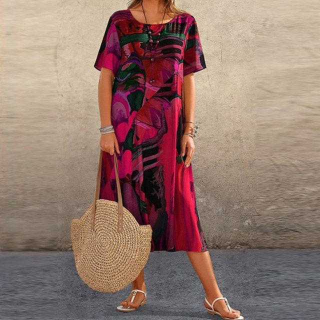 Serafina | Stilvolles Midi-Kleid mit modernem abstraktem Muster