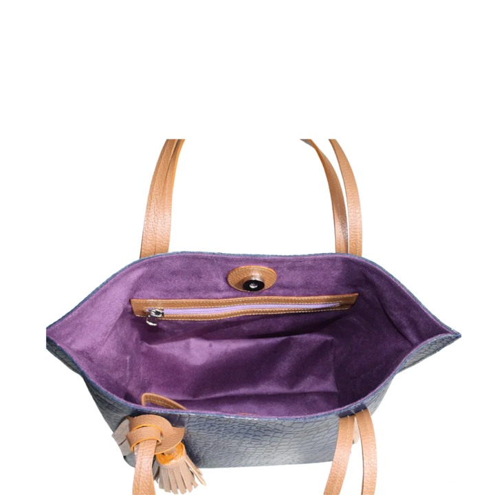 Eleonora Damen-Lederhandtasche in Dunkelblau mit Reptil-Design