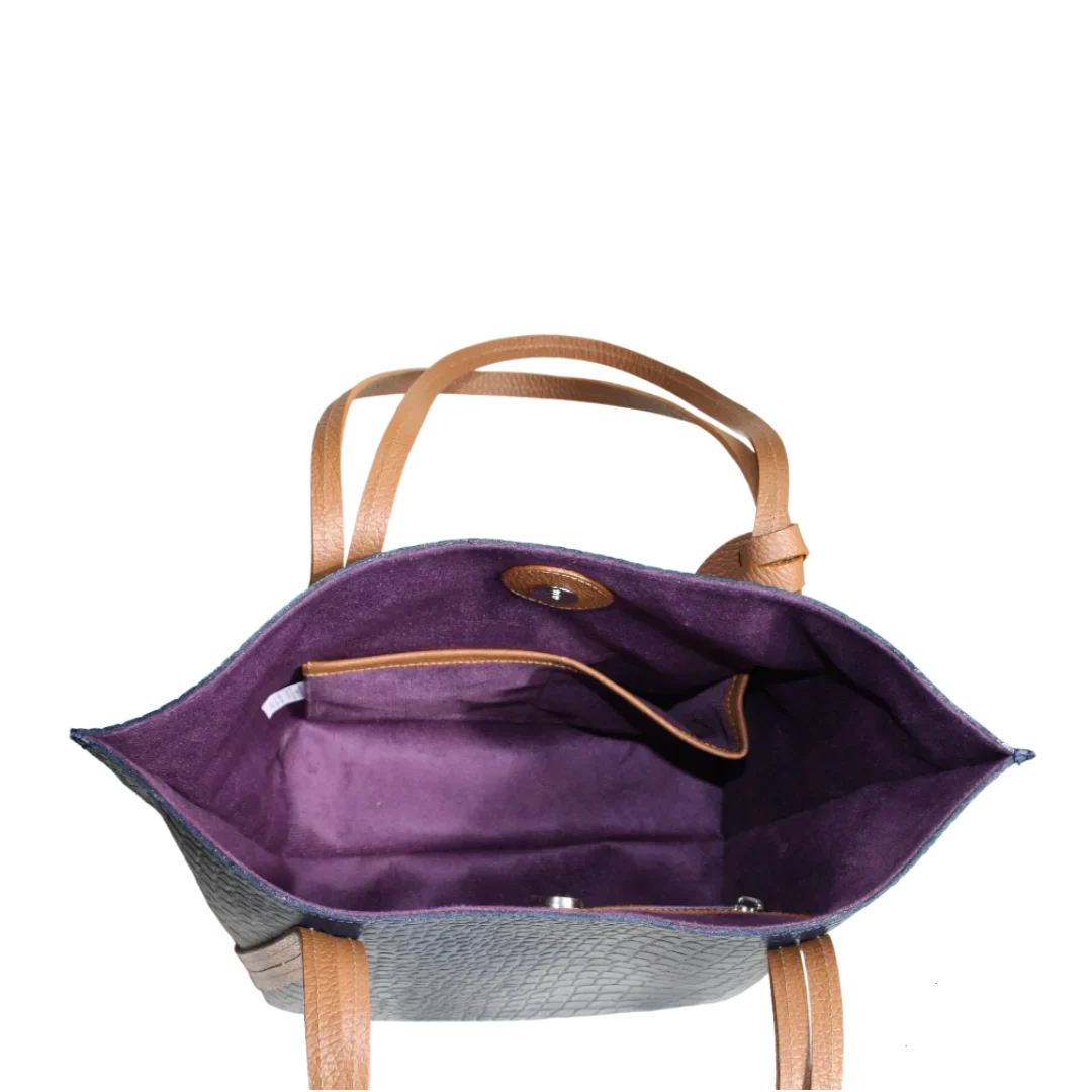 Eleonora Damen-Lederhandtasche in Dunkelblau mit Reptil-Design