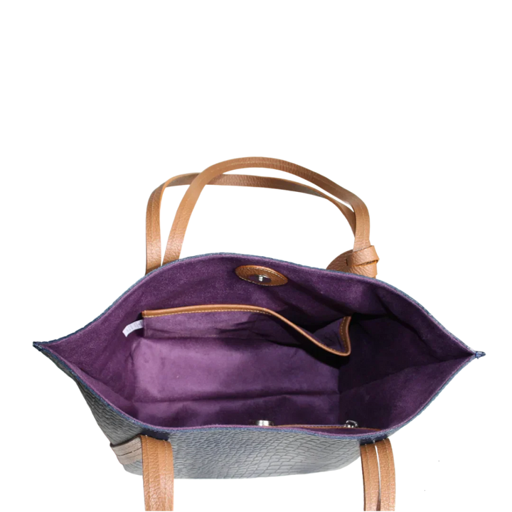 Eleonora Damen-Lederhandtasche in Dunkelblau mit Reptil-Design