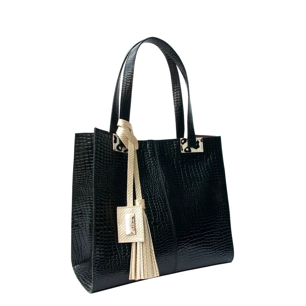 Sara Damen Tasche aus schwarzem Reptilleder