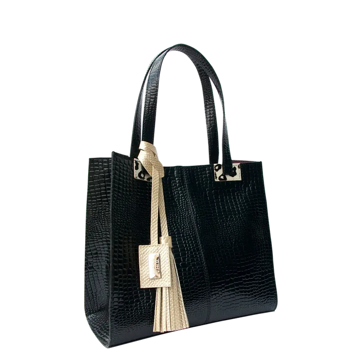 Sara Damen Tasche aus schwarzem Reptilleder