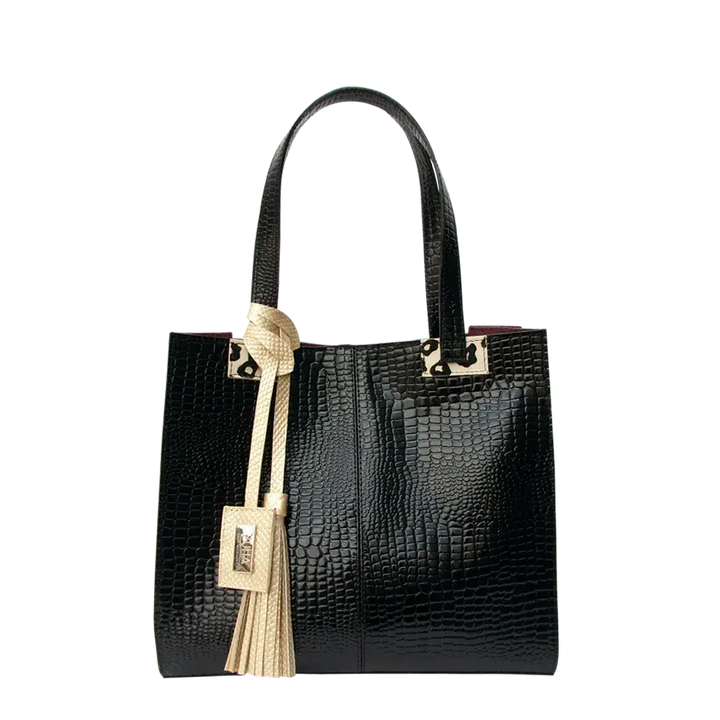 Sara Damen Tasche aus schwarzem Reptilleder
