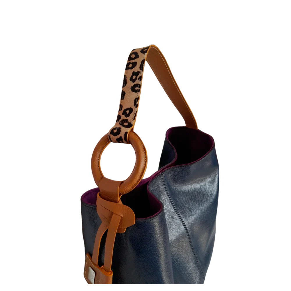Nora Dunkelblaue Lederhandtasche für Damen