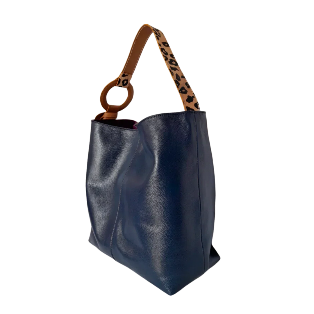 Nora Dunkelblaue Lederhandtasche für Damen