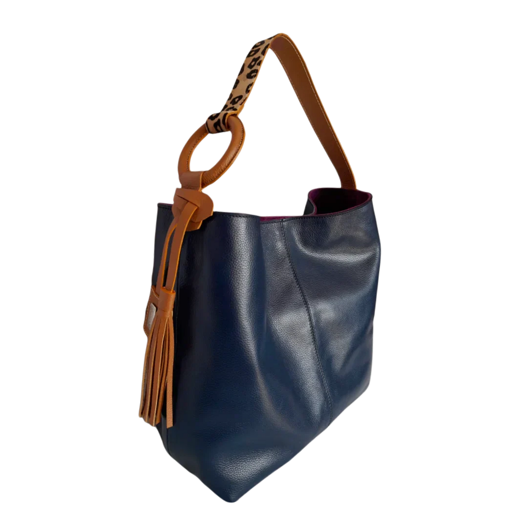 Nora Dunkelblaue Lederhandtasche für Damen
