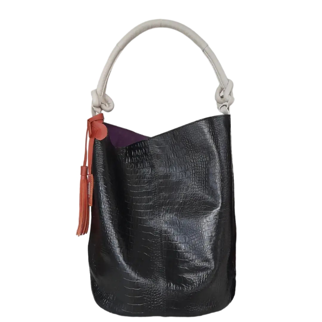 Olivia Schwarze Reptilleder-Handtasche für Damen