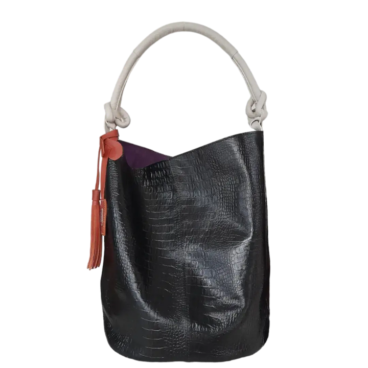 Olivia Schwarze Reptilleder-Handtasche für Damen