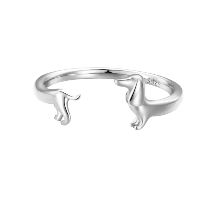 PEPI – Verstellbarer Wickelring mit Silber- und Gold-Dackelmotiv