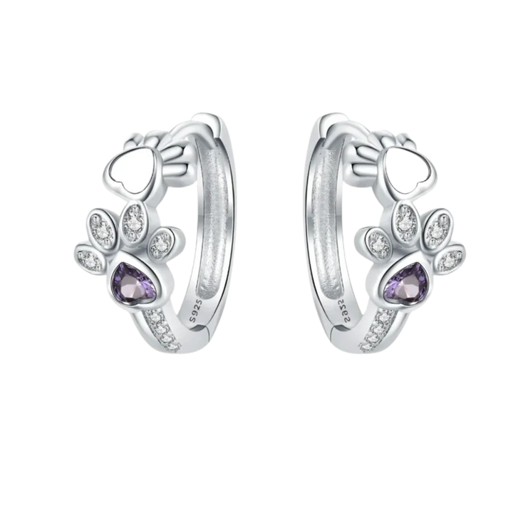 Paw Huggie Earrings in 925 Sterling Silver - Featuring Zirconia and Heart Jewel - Eagle Design