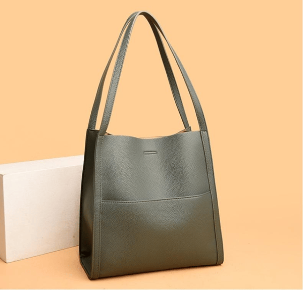 Schlichte Einfarbige Schultertasche aus Echtem Leder