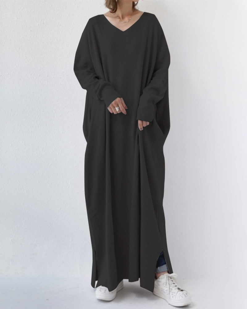 Laluna® | Modische Lange Ärmel V-Ausschnitt Kleid