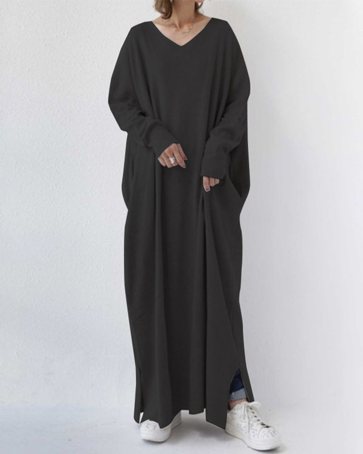 Laluna® | Modische Lange Ärmel V-Ausschnitt Kleid
