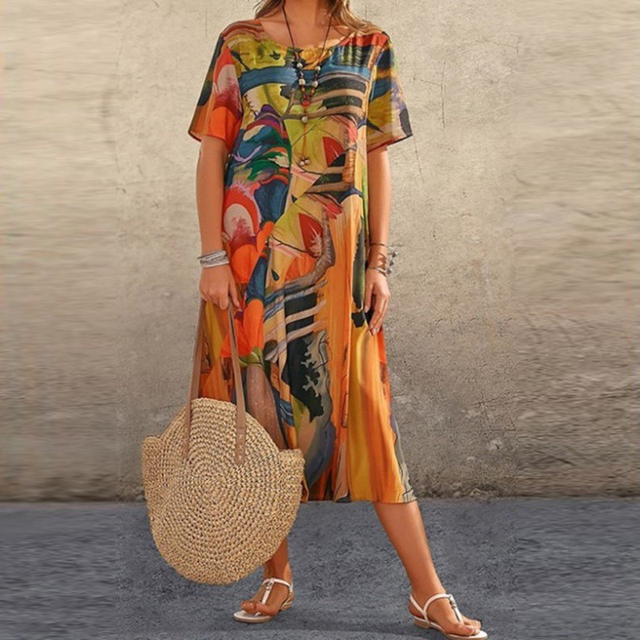 Serafina | Stilvolles Midi-Kleid mit modernem abstraktem Muster