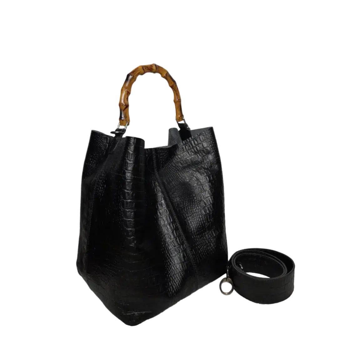 Claire Damenhandtasche aus schwarzem Reptilleder