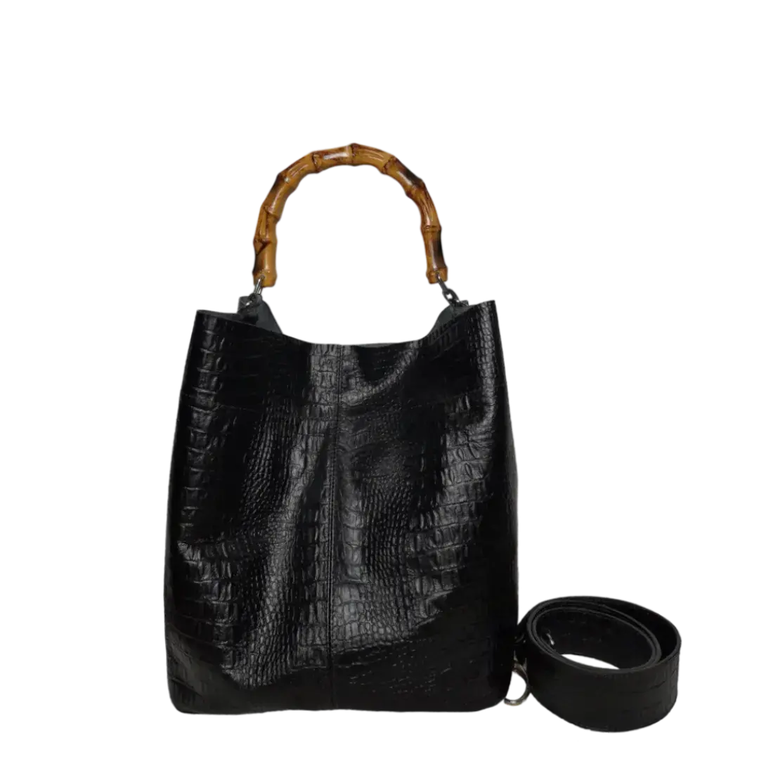 Claire Damenhandtasche aus schwarzem Reptilleder