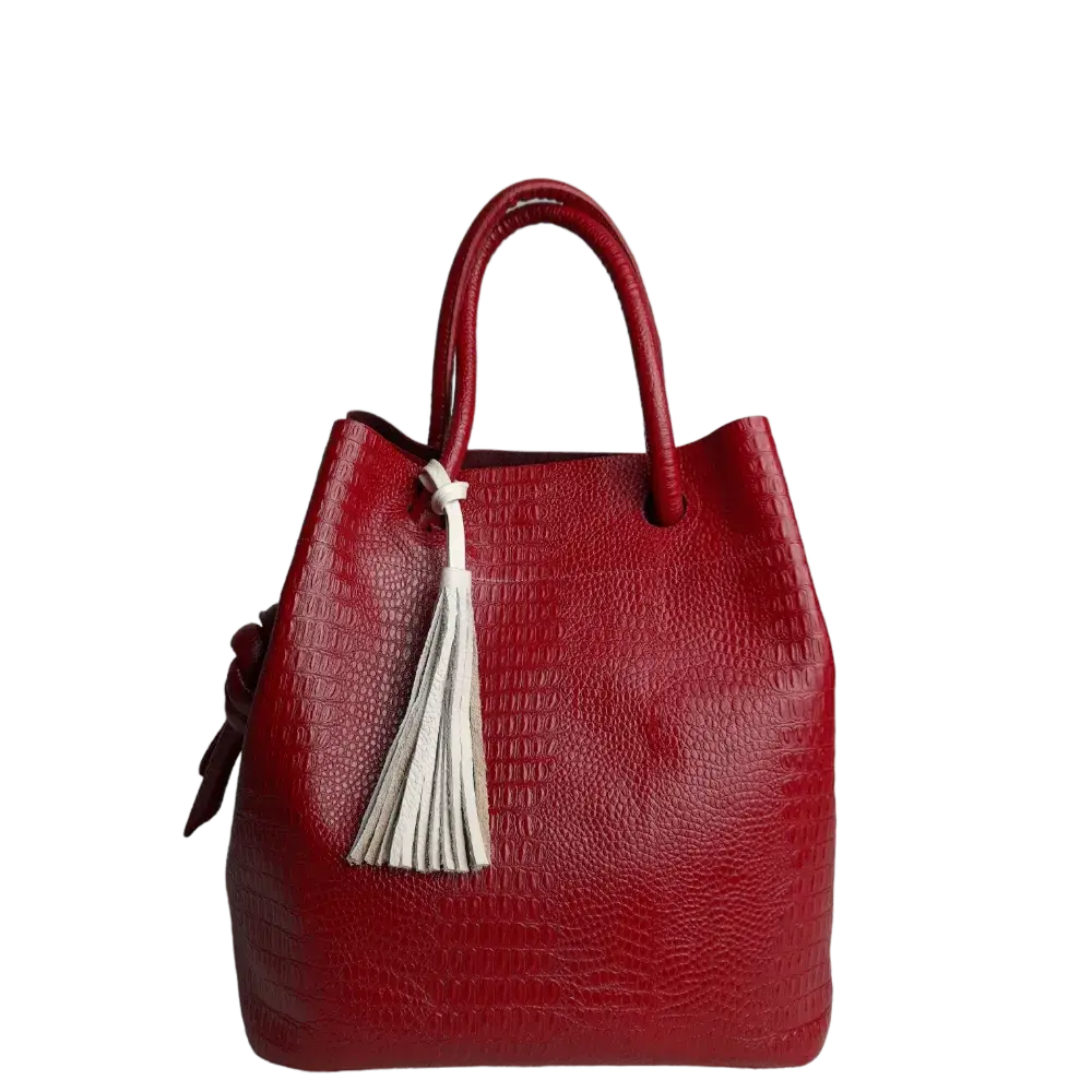 Rote Damen-Lederhandtasche im Reptil-Design von Brigitte