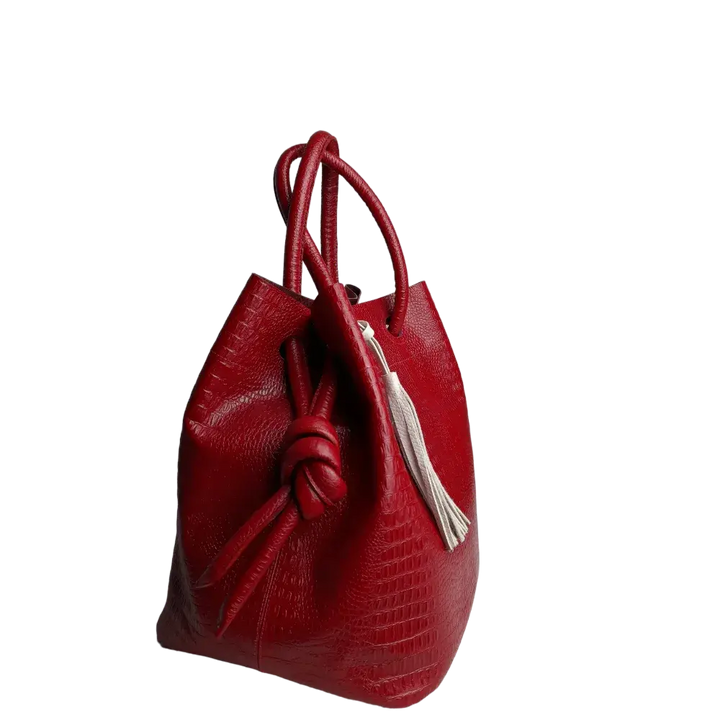 Rote Damen-Lederhandtasche im Reptil-Design von Brigitte