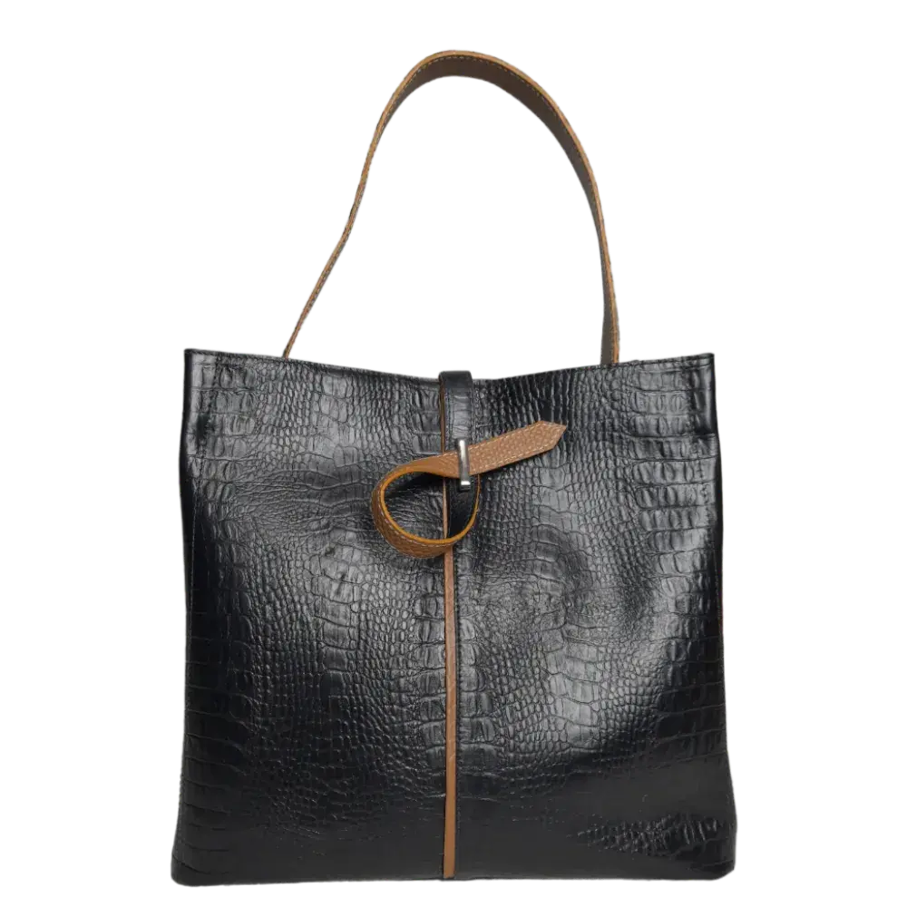 Lucy Reptil Schwarze Lederhandtasche für Damen