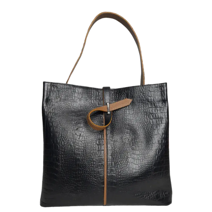 Lucy Reptil Schwarze Lederhandtasche für Damen