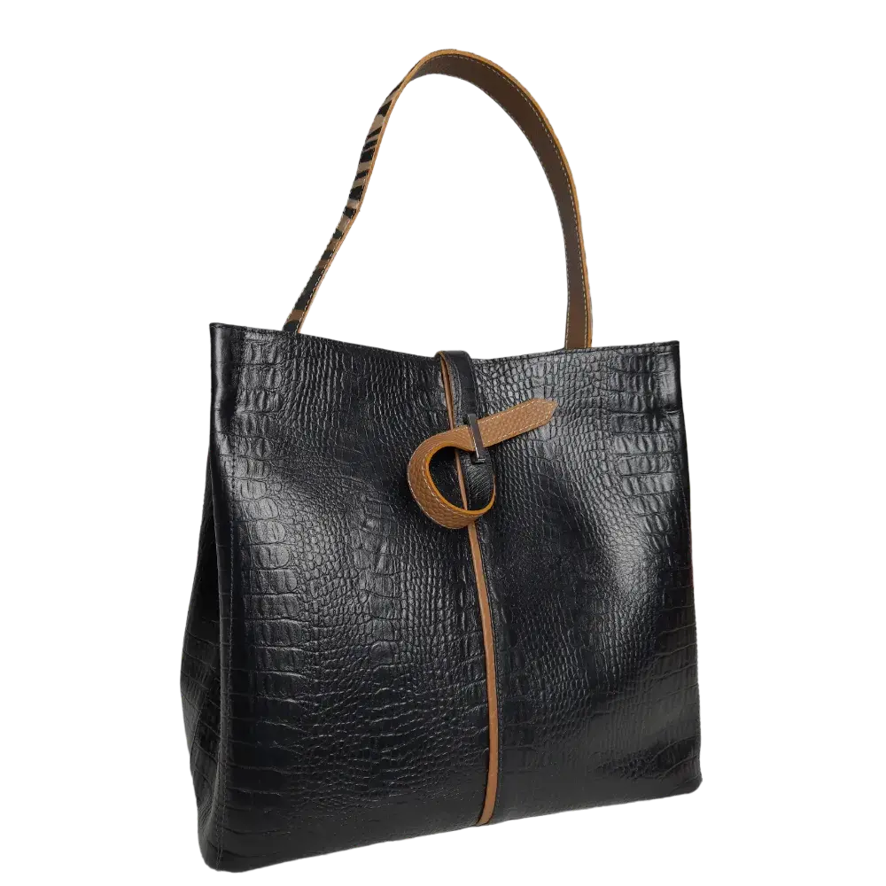 Lucy Reptil Schwarze Lederhandtasche für Damen