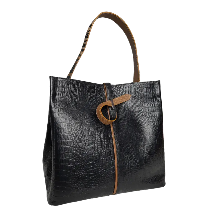 Lucy Reptil Schwarze Lederhandtasche für Damen