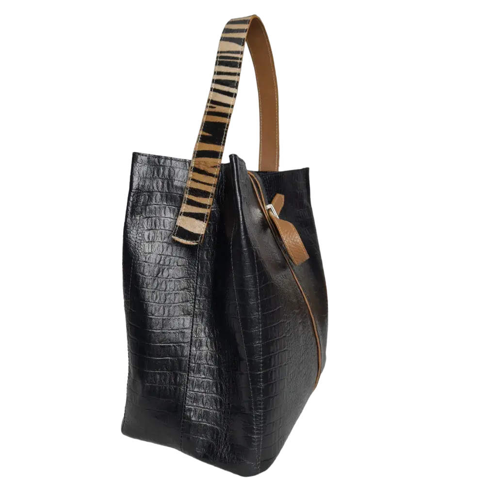 Lucy Reptil Schwarze Lederhandtasche für Damen